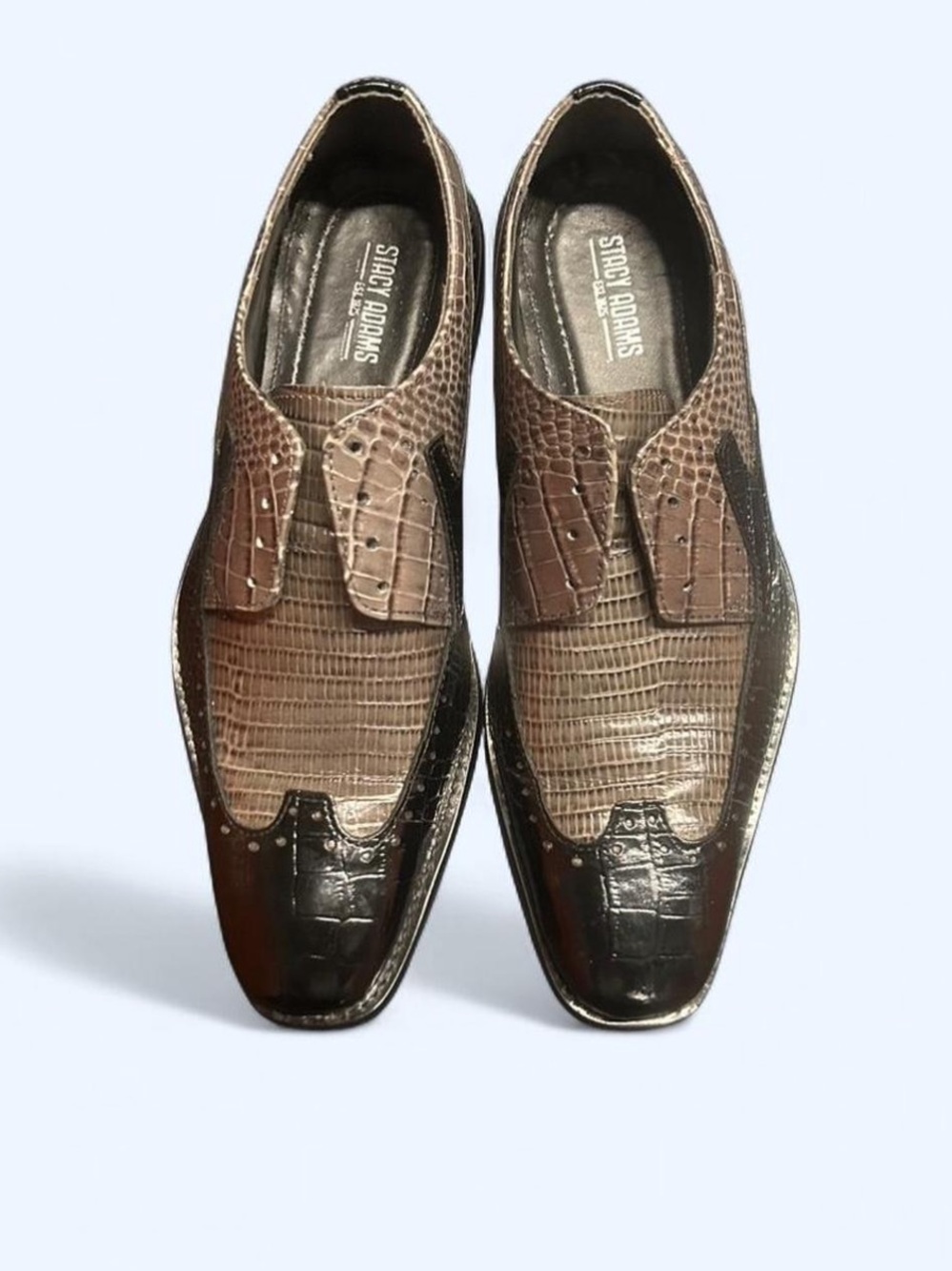 Stacy Adams Two-Tone Brown Croc-Embossed Slip-On Loafers
